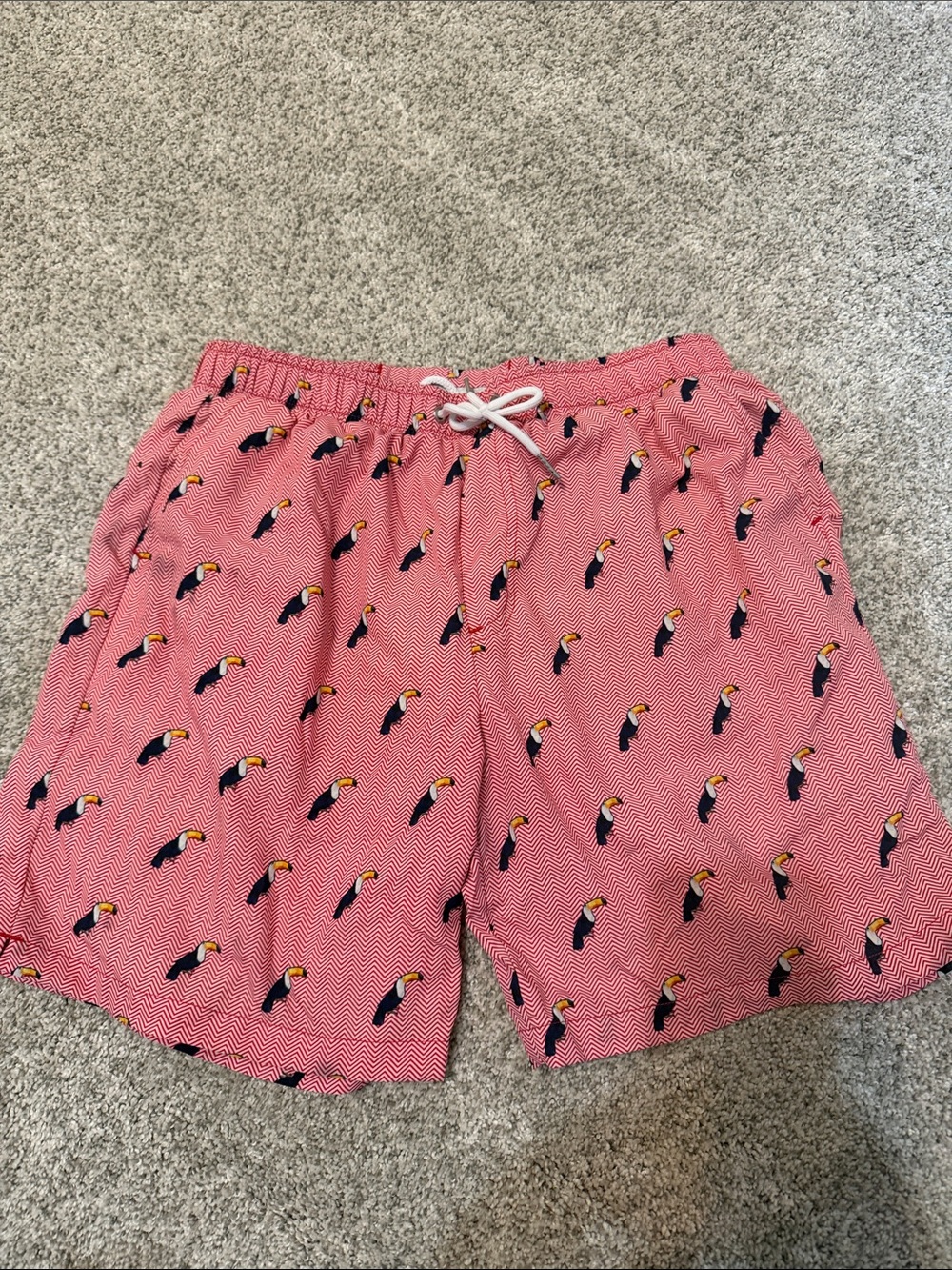 Men's Pink Toucan-Print Swim Trunks
